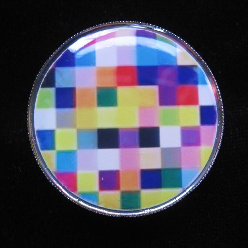Bague ajustable unisexe motif pixels multicolores sertie en résine diamètre 30mm