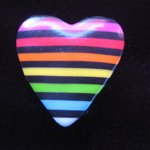 Bague coeur, rayures multicolores, en fimo / taille 25mmx25mm 