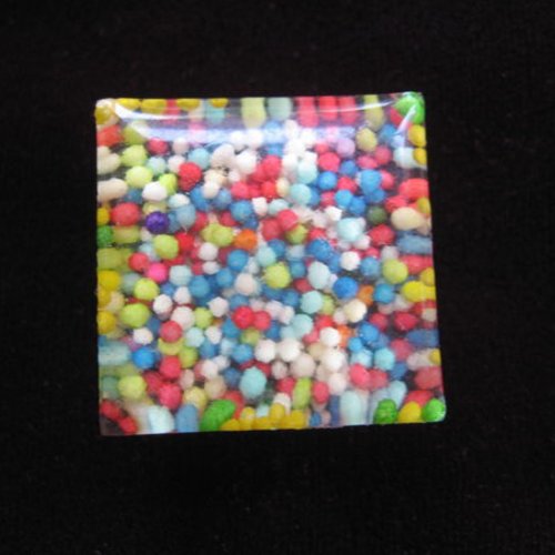 Bague carrée ajustable, miniperles multicolores, en résine / taille 25mmx25mm