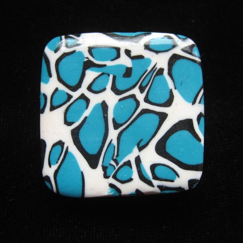 Bague carrée ajustable unisexe motif léopard turquoise et blanc en fimo taille 30mmx30mm