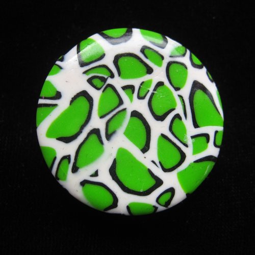 Bague ajustable, motif léopard vert et blanc en fimo, pour femme