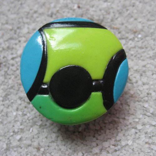 Bague ajustable unisexe cabochon géométrique vert et bleu en fimo diamètre 30mm