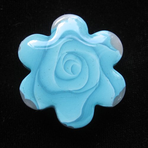 Promotion bague unisexe ajustable fleur camaieu bleue en fimo taille 30mmx30mm