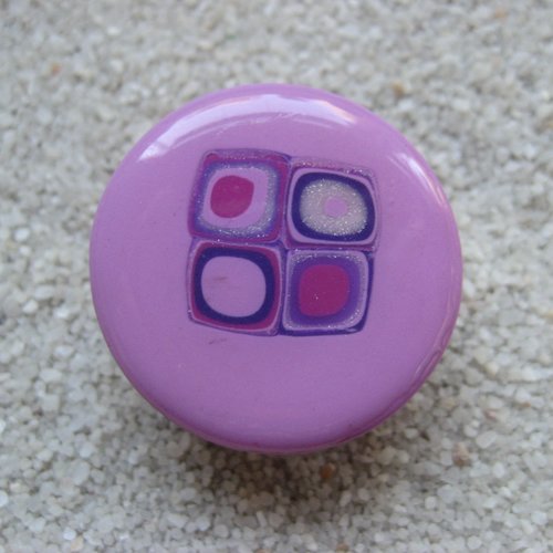 Bague ajustable unisexe cabochon géométrique mosaique camaieu prune en fimo diamètre 30mm