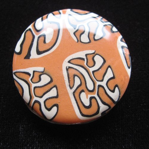 Promotion bague ajustable unisexe cabochon motif graphique marron et beige en fimo diamètre 30mm