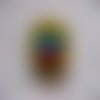 Promotion petite bague ronde ajustable unisexe cabochon rayures multicolores en fimo sur fond jaune en résine diamètre 25mm