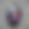 Bague unisexe anneau de doigt ajustable cabochon géométrique motifs multicolores sur fond bleu en fimo diamètre 30mm