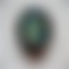 Bague ajustable unisexe cabochon géométrique mosaique camaieu noire et turquoise en fimo diamètre 30mm