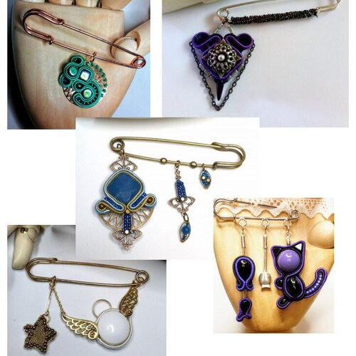 Au choix broches épingle, cordon soutache et perles verre tchèque, création, modèle unique