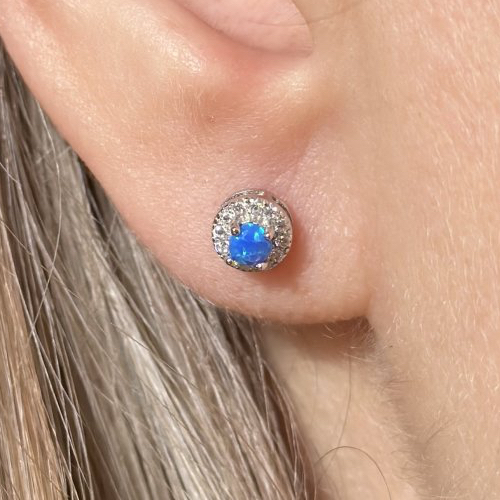 Boucles d'oreilles en argent 925 et opale bleue
