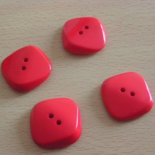 Lot 4 boutons carré couleur rouge unie