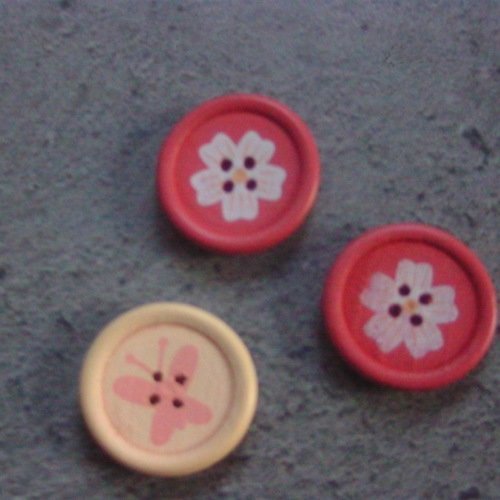 Lot 3 boutons décoratifs en bois avec pastille adhésive