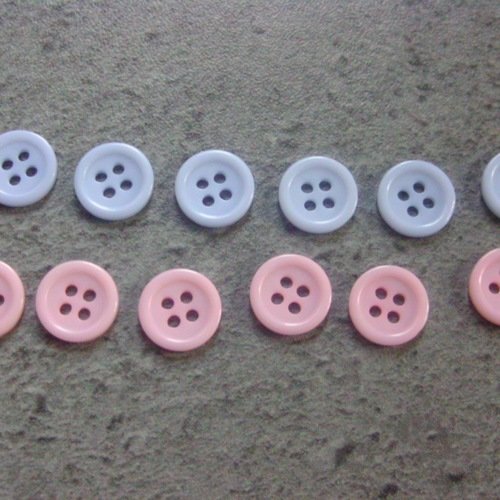 Lot 6 boutons bleu ciel et 6 boutons rose layette