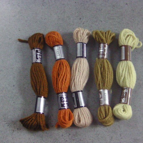 Assortiment 5 échevettes dmc laine nuances de marrons / beige