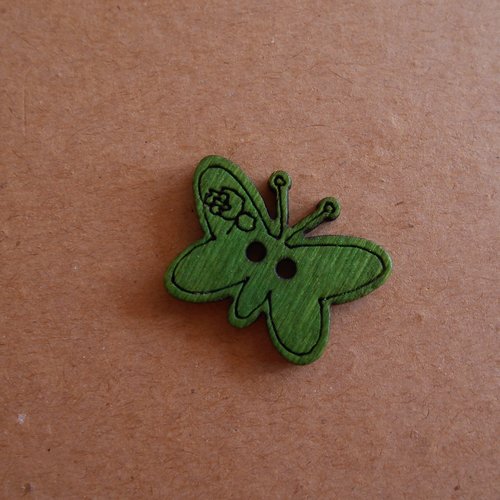 Bouton papillon bois vert vif