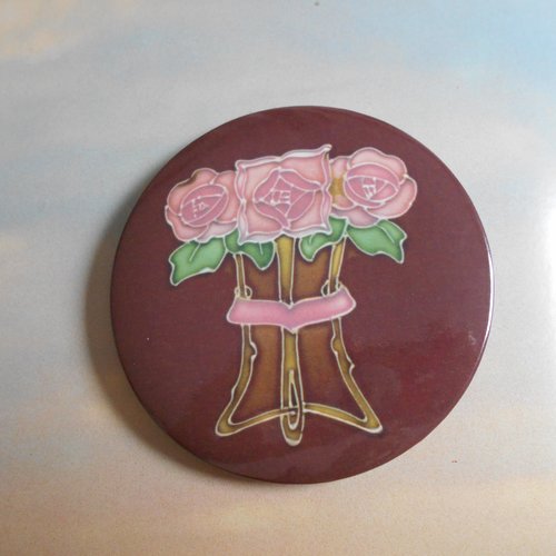 Miroir de poche en ceramique thème " les trois roses "