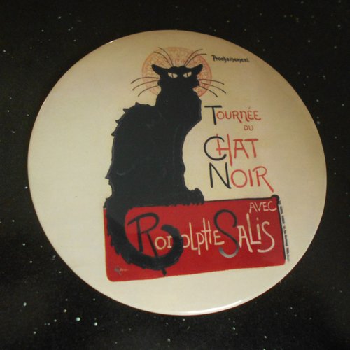 Miroir de poche en ceramique thème affiche le chat noir