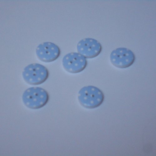 Lot 6 boutons bois bleu à pois blancs