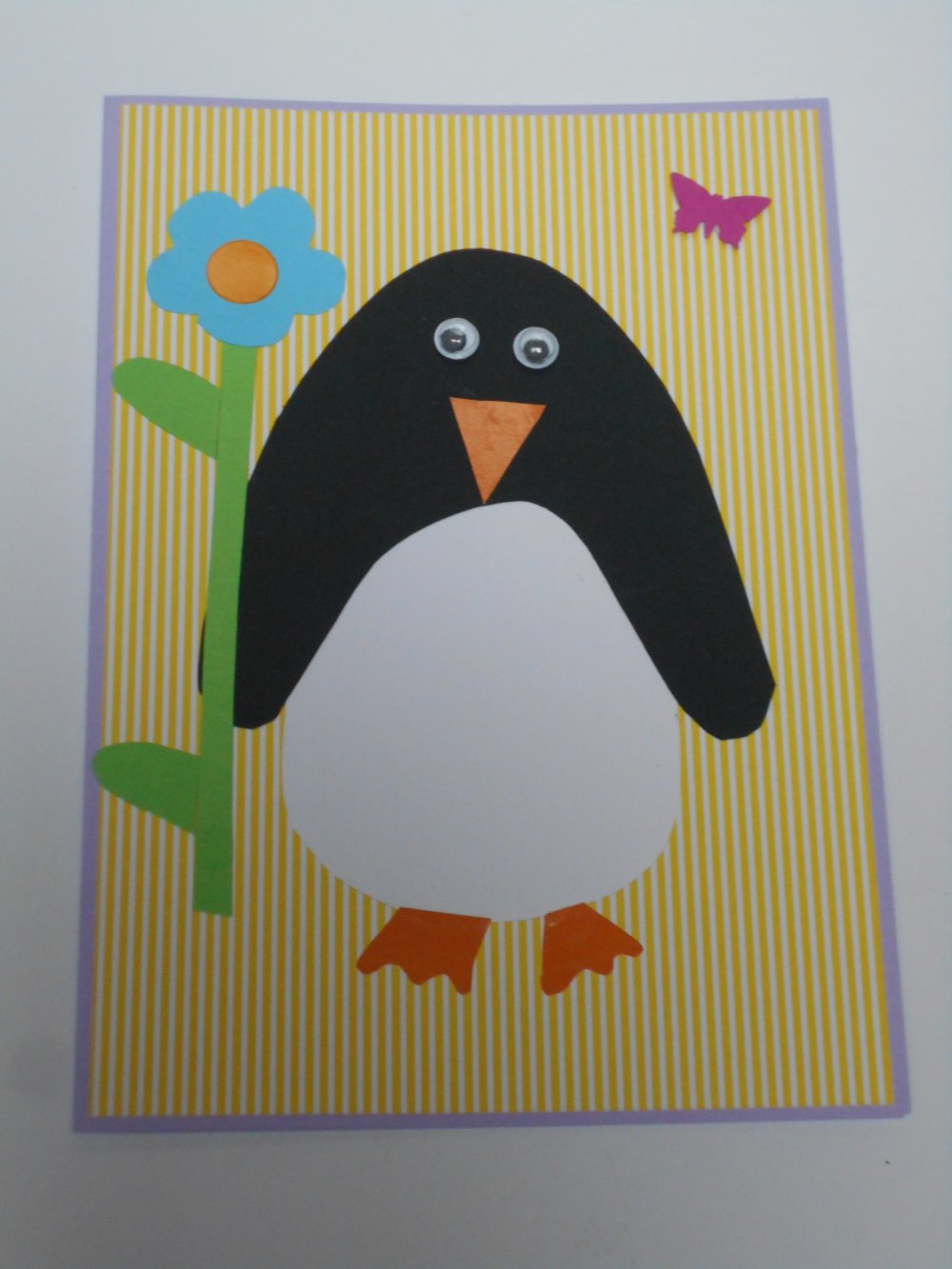Carte double thème pingouin et fleur fait main - Un grand marché