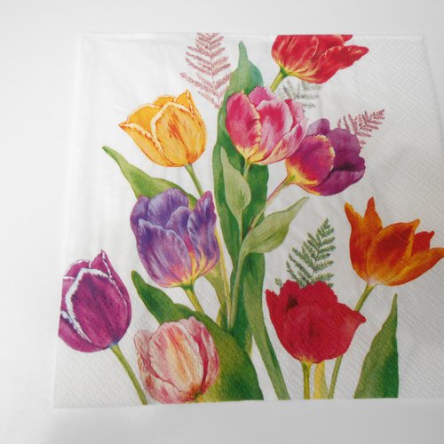 Serviette en papier vendue a l'unite bouquet de tulipes