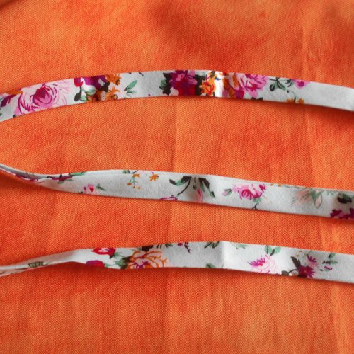 Biais fleurs multicolores fond bleu pastel