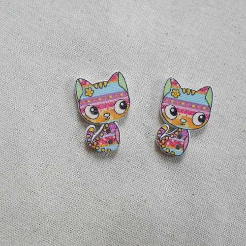 Lot 2 boutons chats multicolores