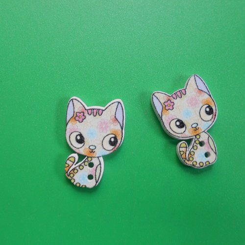 Lot 2 boutons chat coloris pastels