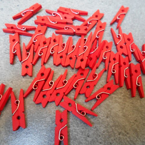 Lot 12 mini pinces à linge couleur rouge