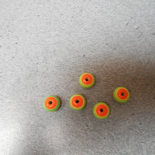 Lot 5 perles rayées déclinaison de vert et d'orange