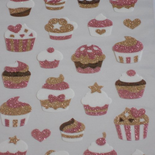 Autocollants pailletés thème cupcakes / muffins
