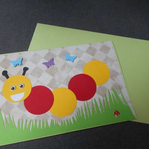 Carte double fait main chenille rigolote toute occasion