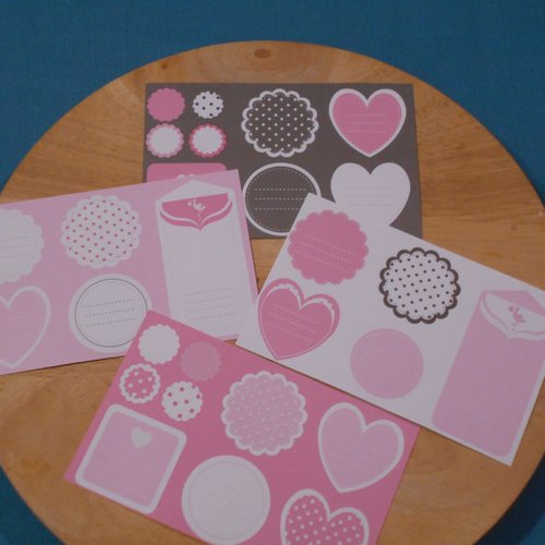 Etiquettes cadeaux fantaisie rose/marron