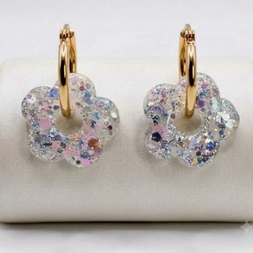 Boucles d’oreilles avec charms fleurs interchangeables
