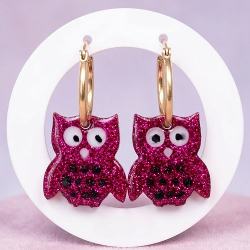 Boucles d’oreilles avec charms hiboux interchangeables