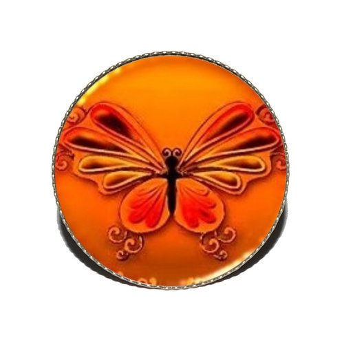 Bague bronze avec cabochon en résine * papillon orange *