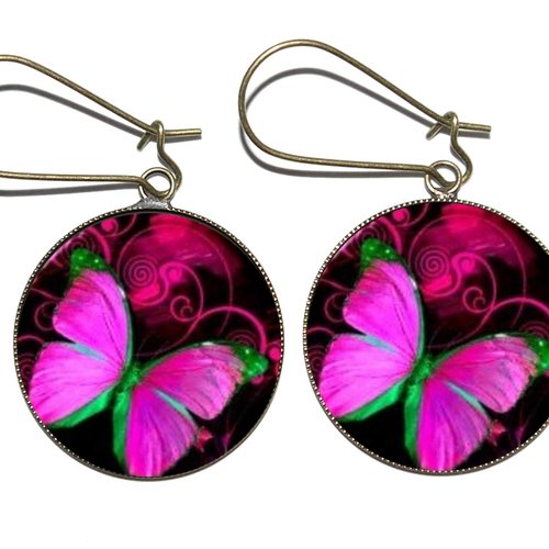 Boucles d’oreilles bronze avec cabochons en résine * papillons *