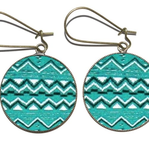 Boucles d’oreilles bronze avec cabochons en résine * motifs navajo * 3