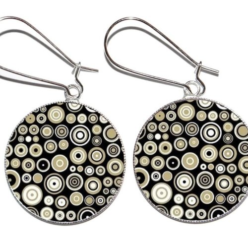 Boucles d’oreilles argentées avec cabochons en résine * motifs noirs et blancs * 2