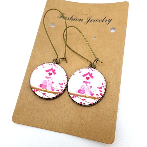 Boucles d’oreilles bronze avec cabochons en verre * jolis pioupious *