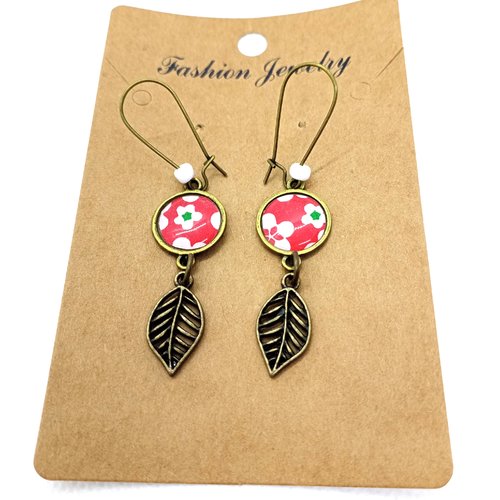 Destockage boucles d’oreilles bronze *motifs floraux* avec cabochons en résine
