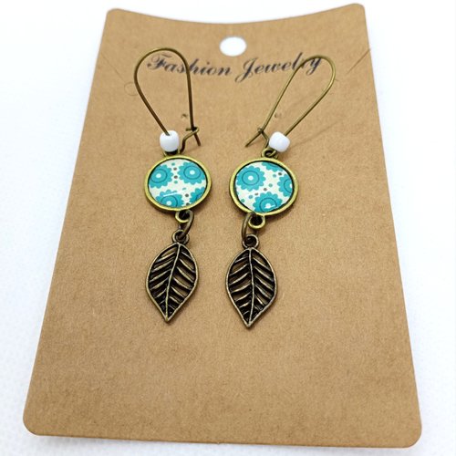 Destockage boucles d’oreilles bronze *motifs bleus* avec cabochons en résine