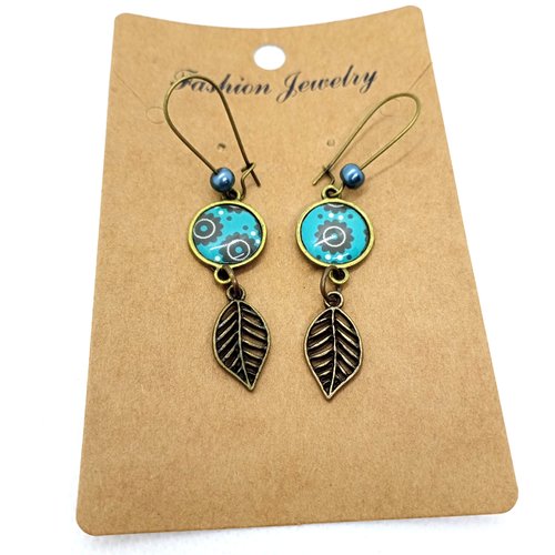 Destockage boucles d’oreilles bronze *jolis motifs* avec cabochons en résine