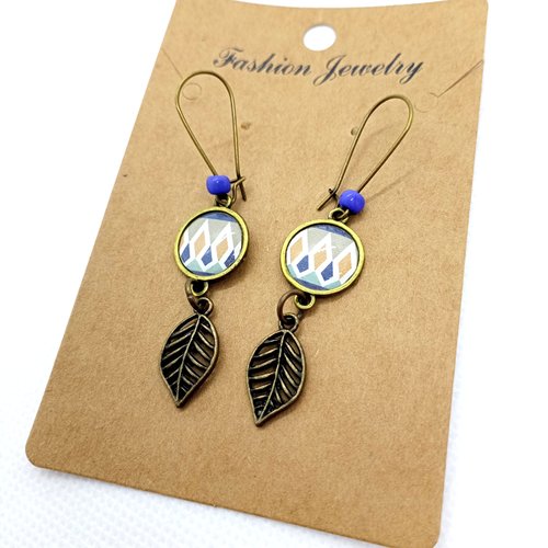 Boucles d’oreilles bronze *jolis motifs* avec cabochons en résine