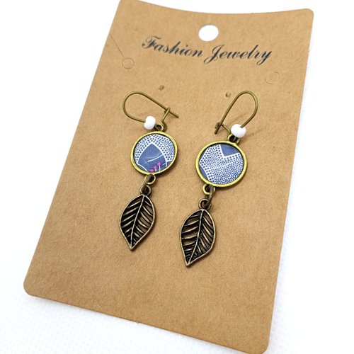 Boucles d’oreilles bronze *jolis motifs* avec cabochons en résine