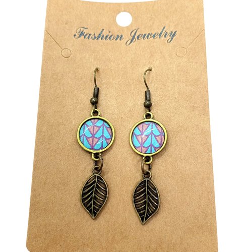 Boucles d’oreilles bronze *jolis motifs* avec cabochons en résine