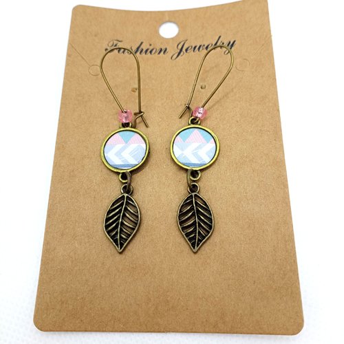 Boucles d’oreilles bronze *jolis motifs pastels* avec cabochons en résine