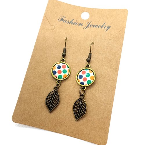 Destockage boucles d’oreilles bronze *jolis motifs* avec cabochons en résine