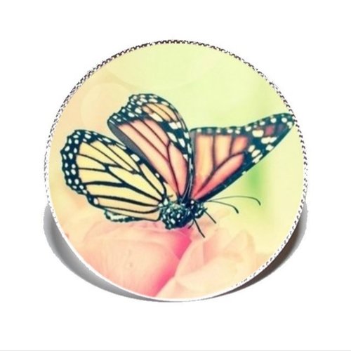 Bague argentée avec cabochon en résine * papillon *