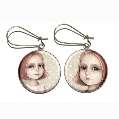 Boucles d’oreilles en laiton bronze avec cabochons en résine * fillette énigmatique *