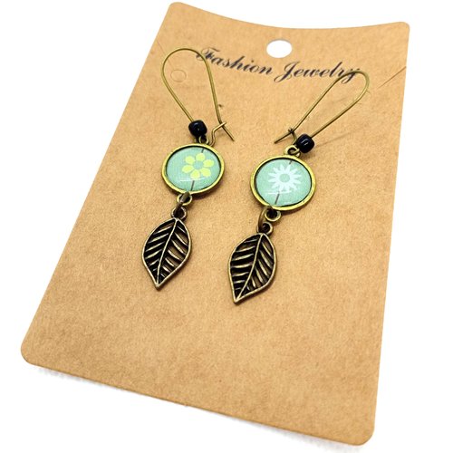 Destockage boucles d’oreilles en laiton bronze *jolis motifs* avec cabochons en résine